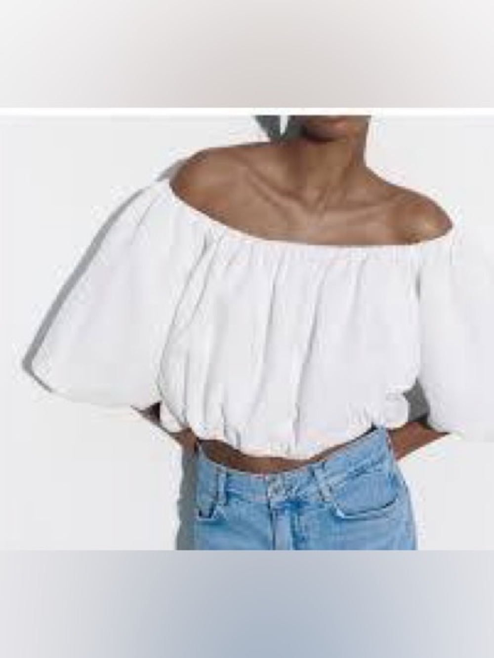 Zara White Off-Shoulder Flounce Crop Top